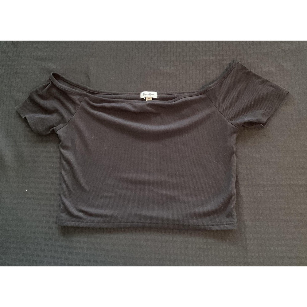 Faded Rose Shirt‎ Womens XL Black Off Shoulder Crop Top Short Sleeve Bardot